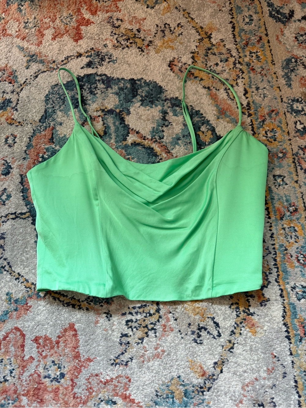 Zara Green Cowl Neck Spaghetti Strap Crop Top